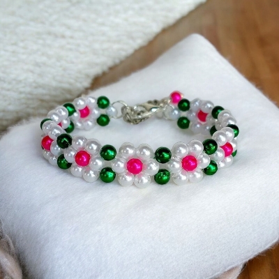Picture of 6mm Color Pearl Bracelet decorative bracelet composed of green and pink beads charming eye-catching accessory - Multicolor