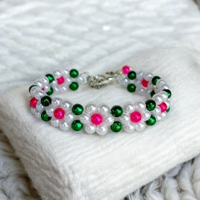 Picture of 6mm Color Pearl Bracelet decorative bracelet composed of green and pink beads charming eye-catching accessory - Multicolor