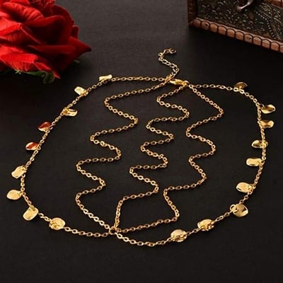 Picture of Coins Tassel Head Chain Headpieces Sequins Round Drop Hair Band Tribal Headpiece Head Chains Pearl Indian style Tikli  Wedding Hairstyles Chain - Gold