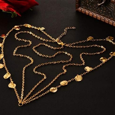 Picture of Coins Tassel Head Chain Headpieces Sequins Round Drop Hair Band Tribal Headpiece Head Chains Pearl Indian style Tikli  Wedding Hairstyles Chain - Gold
