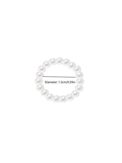 Picture of 2pcs Set Minimalist Elastic Pearl Beaded Rings For Women, Adjustable Elegant Jewelry Suitable For Daily Wear, Great Gift For Girlfriend, Sister On Christmas, Valentine's Day, Birthday - Off White