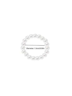Picture of 2pcs Set Minimalist Elastic Pearl Beaded Rings For Women, Adjustable Elegant Jewelry Suitable For Daily Wear, Great Gift For Girlfriend, Sister On Christmas, Valentine's Day, Birthday - Off White