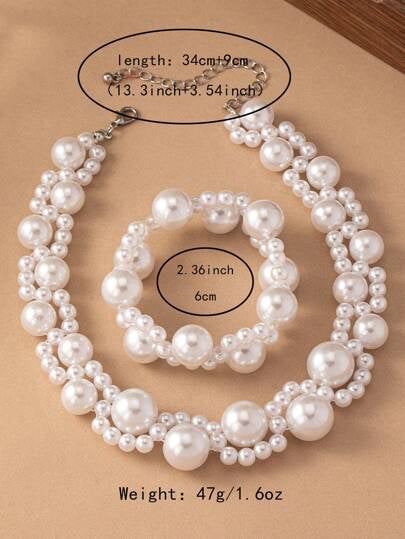 Picture of Elegant Pearl Necklace And Bracelet Set Suitable For Women To Wear On Wedding Season, Party, Mother's Day As Gift To Mom. - Off White