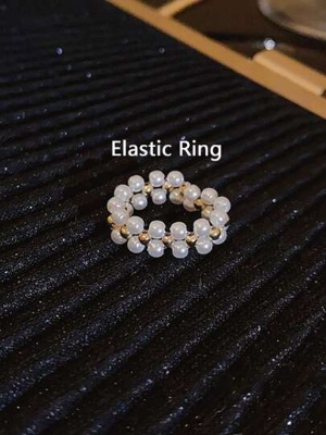 Picture of 1pc Simple Pearl Elastic Ring For Women, Light Luxury, Niche Retro, High-End Feeling, Index Finger Ring, Elegant, Net Red Ring Vintage - Off White