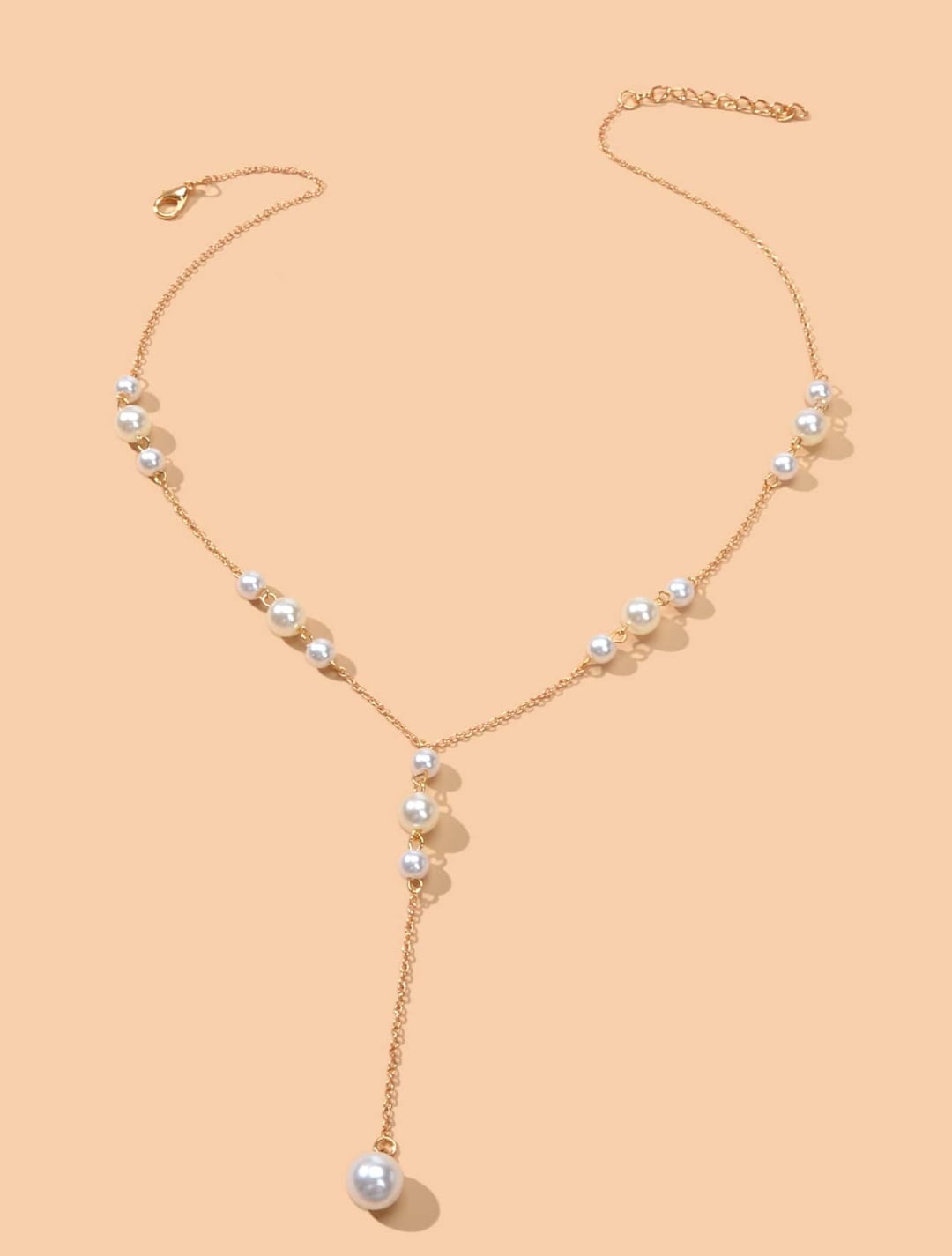 Picture of Faux Pearl Charm Y Lariat Necklace - Gold