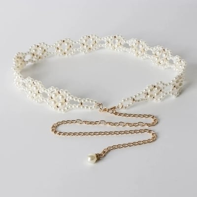 Picture of White Pearl Vintage Waist Chain Female Fashion Dress Accessories Versatile Elegant Waistband Senior Simple Casual Belt
For Girls And Women Tenoor Special - Multi