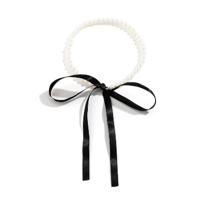Picture of Kpop Black  Ribbon Adjustable Bowknot Back Chain Necklace Women Elegant Imitation Korean Girls Pearl Rope Choker Jewelry Set Necklace Bracelet  Accessories
For Wedding Occasion - Multi