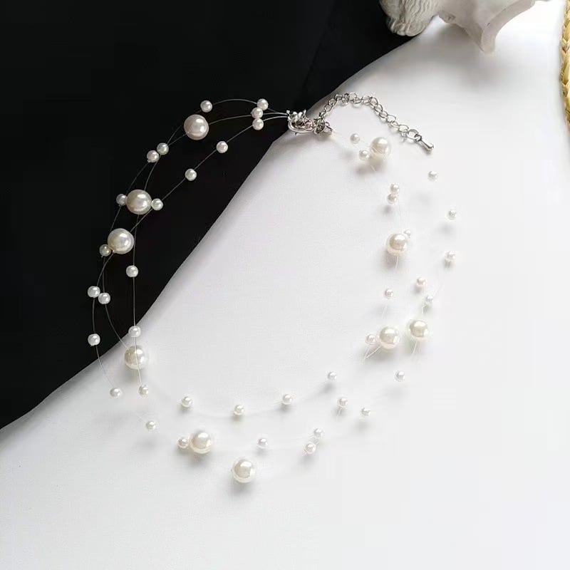 Picture of Fishline Transparent 3 Layer Pearl Necklace For Women Party Dress - Multi