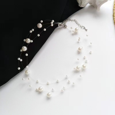 Picture of Fishline Transparent 3 Layer Pearl Necklace For Women Party Dress - Multi