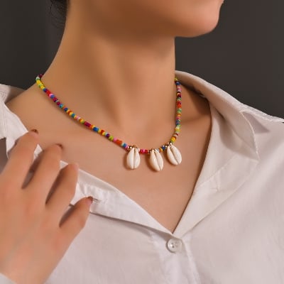 Picture of Simple Multicolored Pearl Necklace  Tenoor Special Kori/Cowrie Necklace with Small Beads for Girls and Women - Multi