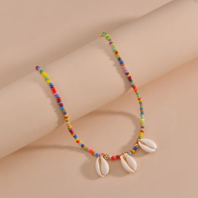 Picture of Simple Multicolored Pearl Necklace  Tenoor Special Kori/Cowrie Necklace with Small Beads for Girls and Women - Multi
