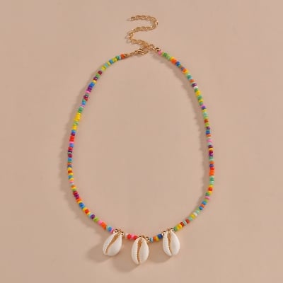 Picture of Simple Multicolored Pearl Necklace  Tenoor Special Kori/Cowrie Necklace with Small Beads for Girls and Women - Multi