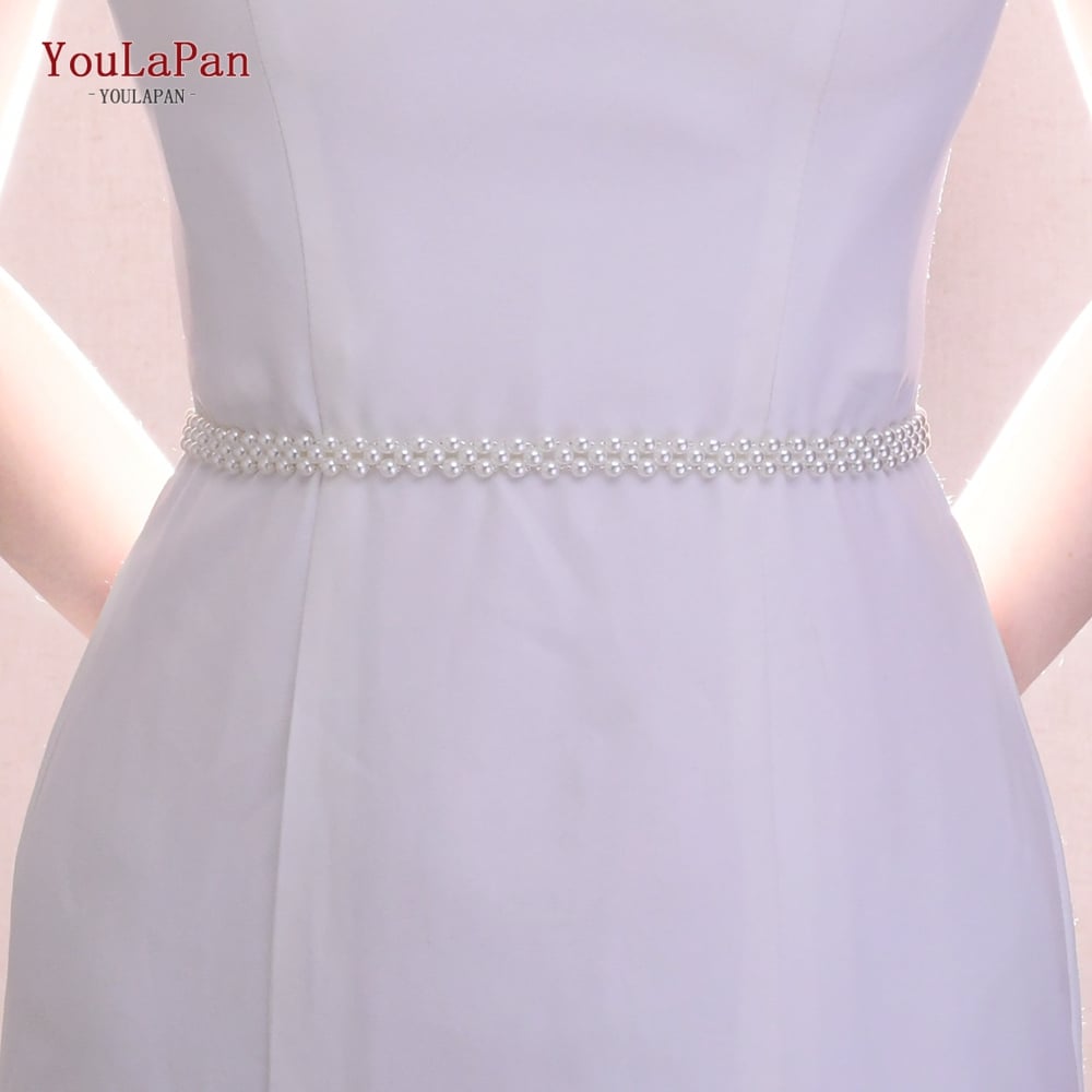 Picture of Pearls Belt Thin Bridal Wedding Dress Sash Beading Chain for Women Bling Belts for Plus Size Bridesmaid Belt Tenoor Special - Multi