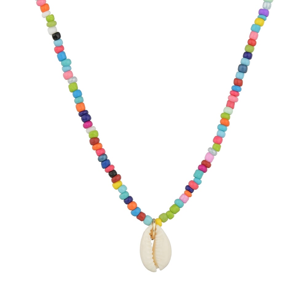 Picture of Pearl Multi Colour Beads Necklace Simple Necklace Kori/Cowrie Necklace For Girls And Women Wear At School College Office Wedding Party - Multi