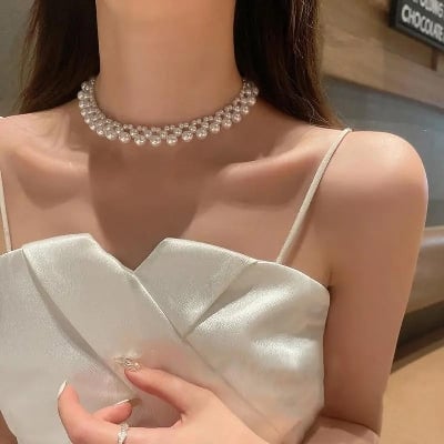 Picture of Choker Pearl Necklace Off White - Multi