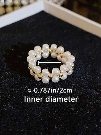 Picture of 1pc Simple Pearl Elastic Ring For Women, Light Luxury, Niche Retro, High-End Feeling, Index Finger Ring, Elegant, Net Red Ring Vintage Tenoor Special - Multi