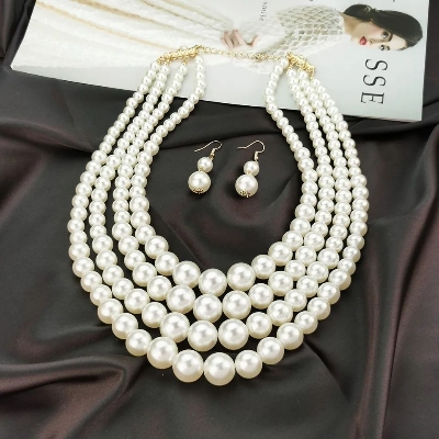 Picture of Multi Layer 6mm 8mm 10mm 12mm Multi Size Pearl Necklace Women Elegent Necklace Tenoor Special - Multi