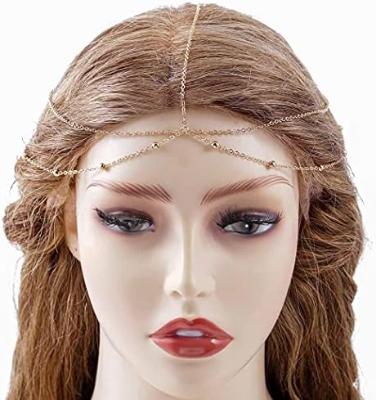 Picture of Pearl Multi layer Head Chain Gypsy Hair Chain Festival Wedding Jewelry Headpieces Hair Acessories Tikli for Women and Girls (Gold) Tenoor Special - Multi