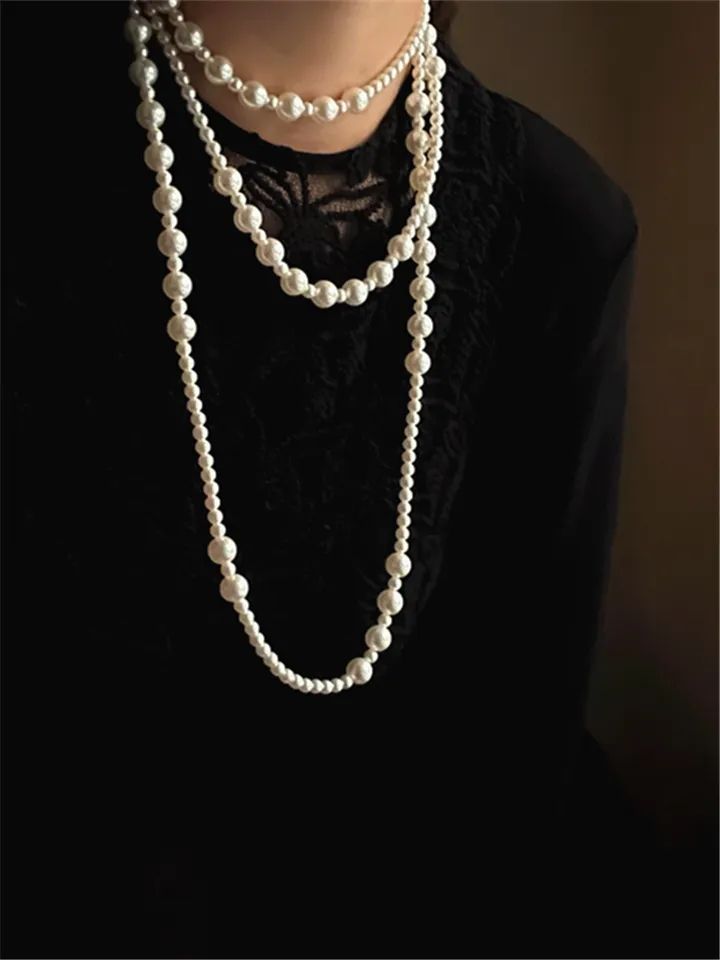 Picture of Pearl Long Necklace For Girls And Women Wearing at Party Dating Wedding Travelling Occasions Tenoor Special - Multi