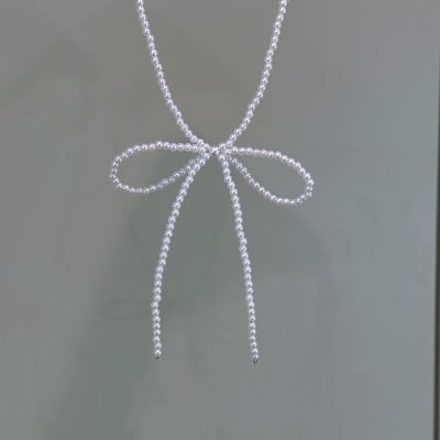 Picture of New Sweet Elegant Pearl Bow Necklace for Women Long Tassel Pendant Necklace for Women and girls White Pearl Simple Jewelry set  Gift Tenoor Special - Multi