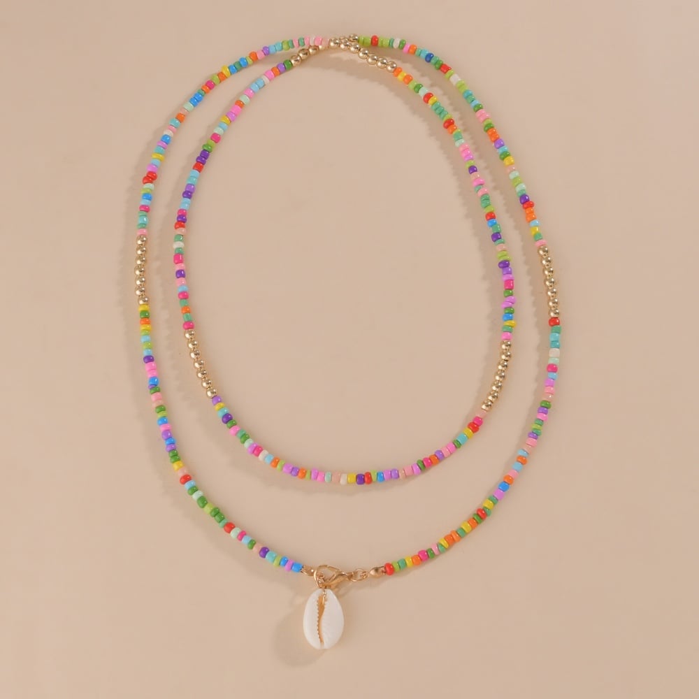 Picture of Multicolor Long Pearl Necklace With a Cowrie New Trendy Simple Classic Necklace For Girls And Women wear At School College Office Party - Multi