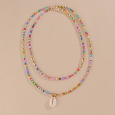 Picture of Multicolor Long Pearl Necklace With a Cowrie New Trendy Simple Classic Necklace For Girls And Women wear At School College Office Party - Multi