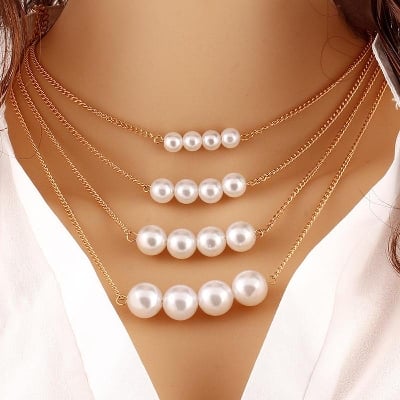 Picture of Simple 4 Step Pearl Necklace Tenoor Special - Multi