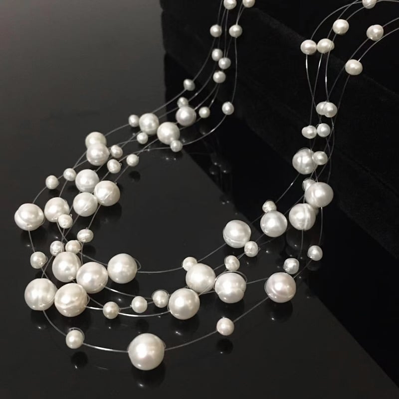 Picture of 5 Layer Transparent String Pearl Necklace Multi Layers For Women Fashion Jewerly Wedding Party Night Dress Tenoor Special - Multi