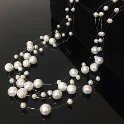 Picture of 5 Layer Transparent String Pearl Necklace Multi Layers For Women Fashion Jewerly Wedding Party Night Dress Tenoor Special - Multi