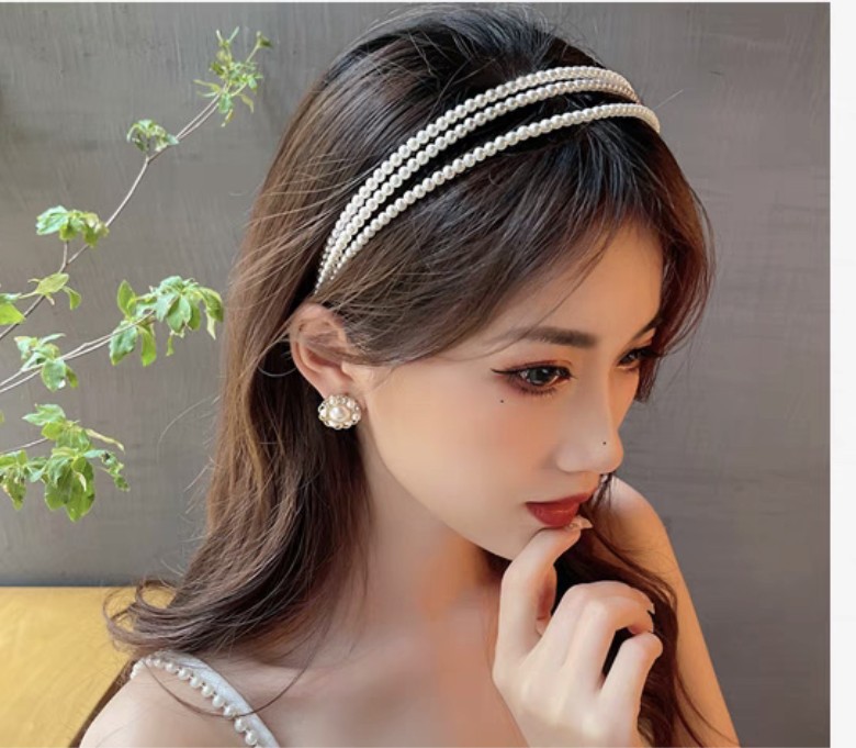 Picture of 3 Layer Pearl Hair Band Women's Super Immortal French Romantic New Wash Face High Head Press Hair Clip Headwear - Multi