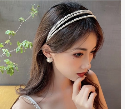 Picture of 3 Layer Pearl Hair Band Women's Super Immortal French Romantic New Wash Face High Head Press Hair Clip Headwear - Multi