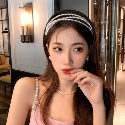 Picture of 3 Layer Pearl Hair Band Women's Super Immortal French Romantic New Wash Face High Head Press Hair Clip Headwear - Multi