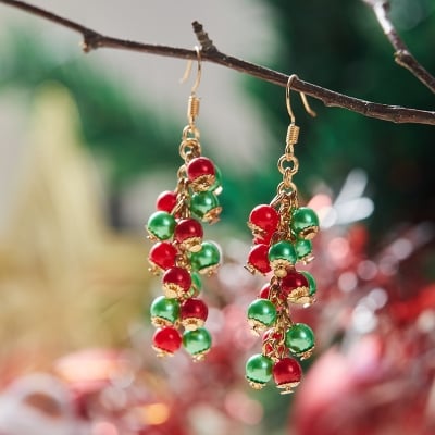 Picture of Jingle Bells Pearl Mini Beads Color Earrings for Fashion Lady Drop Earrings Women Wedding Tenoor Special - Multi