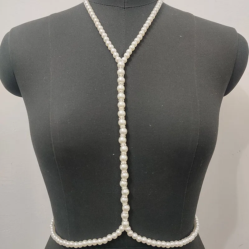 Picture of Spring White Pearl Body Chain Harness Chain Street Stylish Belly Accessory For Hot Women Body Jewelry For Visible T-shirt Tenoor Special - Multi