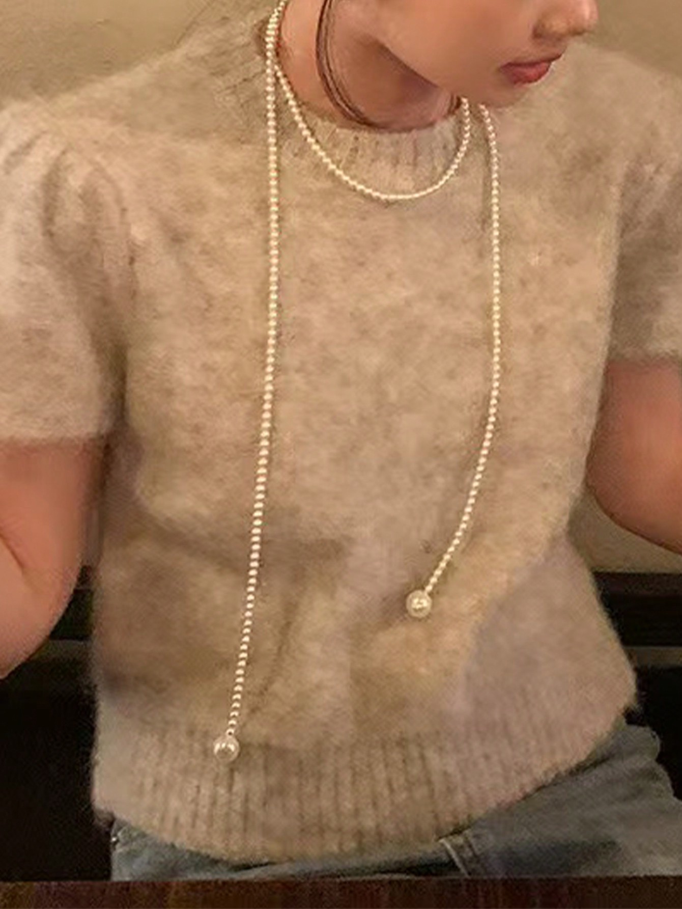Picture of Stacking Vintage French Style Round Pearl Long Necklace, Versatile Luxury Minimalist Design Sweater Chain For Autumn/Winter Tenoor Special - Multi