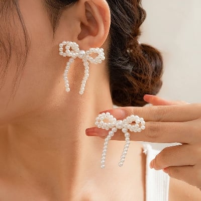 Picture of 2 Pcs Pearl Beautiful Elegant Drop Earrings Beatify Lady Trendy Jewellery - Multi