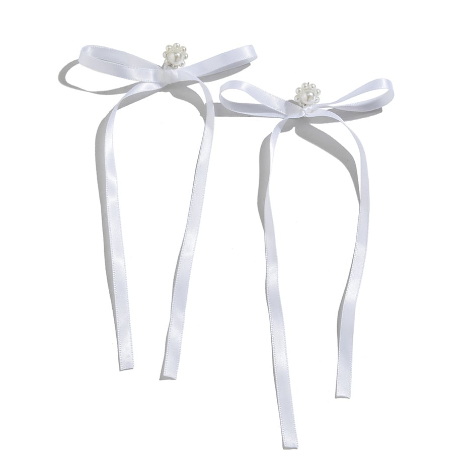Picture of Salircon Korean Elegant White Ribbon Drop Earrings Fashion Charm Imitation Pearl Earrings Women's Romantic Wedding Party Jewelry Tenoor Special - Multi