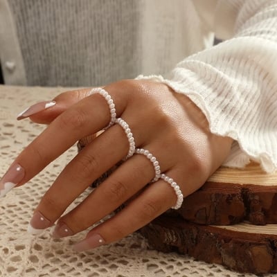 Picture of 4 Pcs Pearl Finger Ring For  Girl Jewellery For Women Fashion Wedding Tenoor Special - Multi