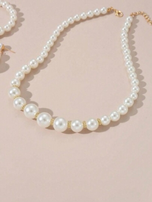 Picture of 3 in 1 Minimalist Niche Design Single Layer Pearl Necklace, Earrings & Bracelet Set Tenoor Special - Multi