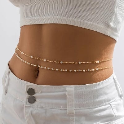 Picture of Double Layer Pearl Chain Belly Chain Body Jeweler - Multi