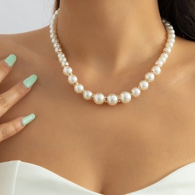 Picture of Simple Pearl jewelry Diamond Stone Ornaments Necklace For Girls And Women Wearing At school College Office  Party Dating Wedding Tenoor Special - Multi