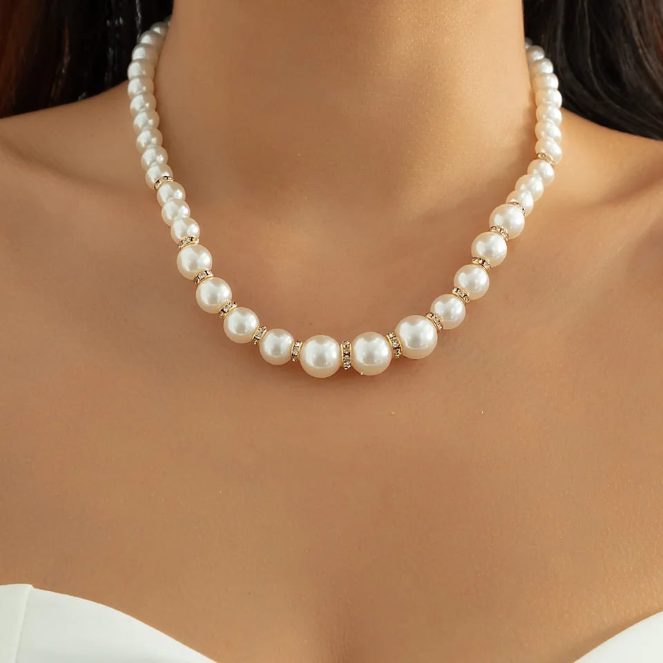 Picture of Simple Pearl jewelry Diamond Stone Ornaments Necklace For Girls And Women Wearing At school College Office  Party Dating Wedding Tenoor Special - Multi
