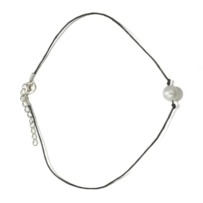 Picture of Single Pearl Black Rope Choker Necklace Hot Promotion One Pearl Necklaces Women Short Choker Necklaces - Multi