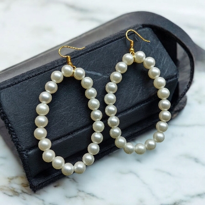 Picture of 3 inch Oval Shape 6mm Pearl Earrings For Women Fashion Party Drop Earrings Tenoor Special - Multi