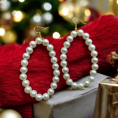 Picture of 3 inch Oval Shape 6mm Pearl Earrings For Women Fashion Party Drop Earrings Tenoor Special - Multi