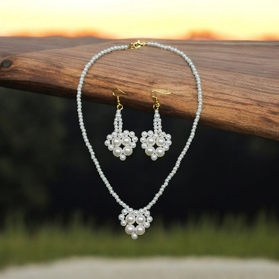 Picture of Pearl Necklace Jewellery Set With Earrings For Girls And Women Wearing At Wedding School College Office Party Tenoor Special - Multi