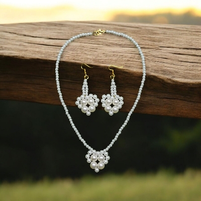 Picture of Pearl Necklace Jewellery Set With Earrings For Girls And Women Wearing At Wedding School College Office Party Tenoor Special - Multi