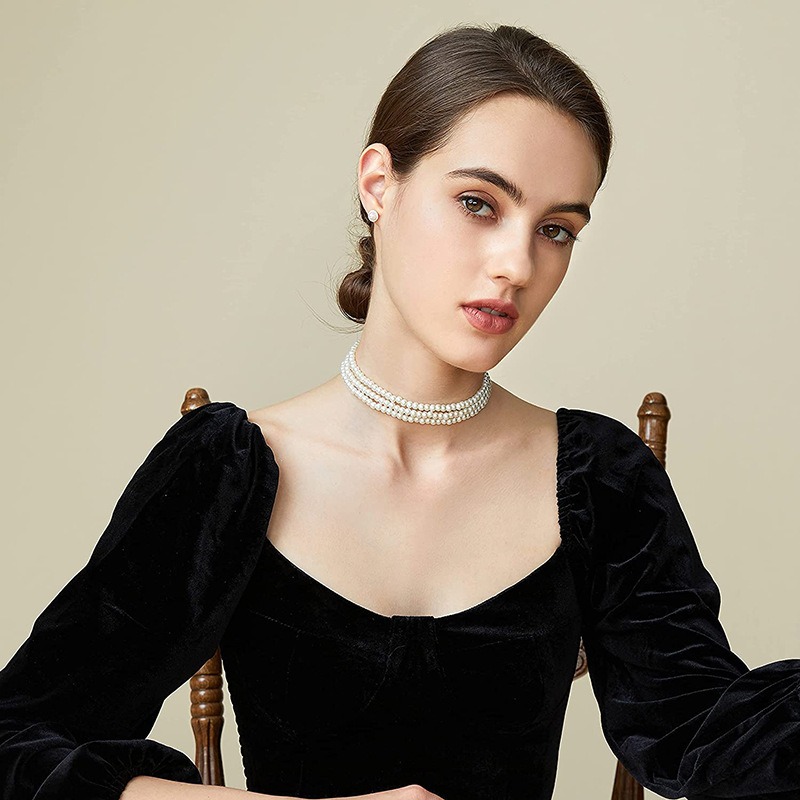 Picture of 3 Layer Pearl Necklace Vintage French Small Anti-pearl Necklaces for Women New Necklace 2021 Fashion Jewelry collars para major collars Tenoor Special - Multi