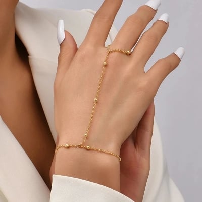 Picture of Girls and Women's Pearl Finger Ring Bracelet for Wedding, Dating, Traveling, Party Tenoor Special - Multi