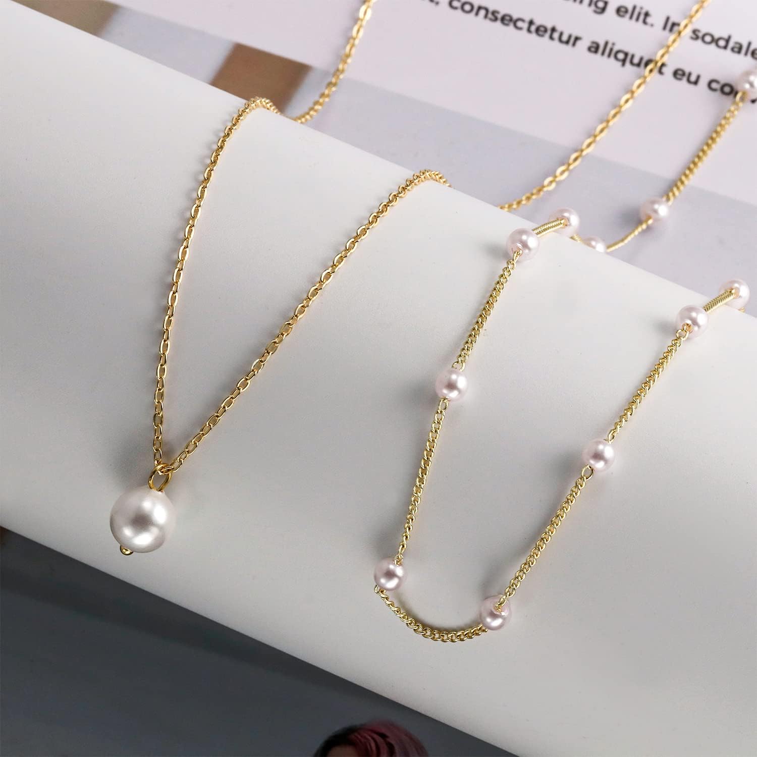 Picture of Pearl Necklace for Women, Layered Pearl Necklaces for Women Trendy Simple Herringbone Chain Pearl Necklace for Women Jewelry Gifts Tenoor Special - Multi